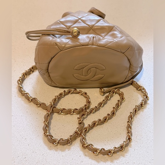 Chanel Beige/Camel Vintage Matelasse Mini Drawstring Bucket Bag - Picture 11 of 12